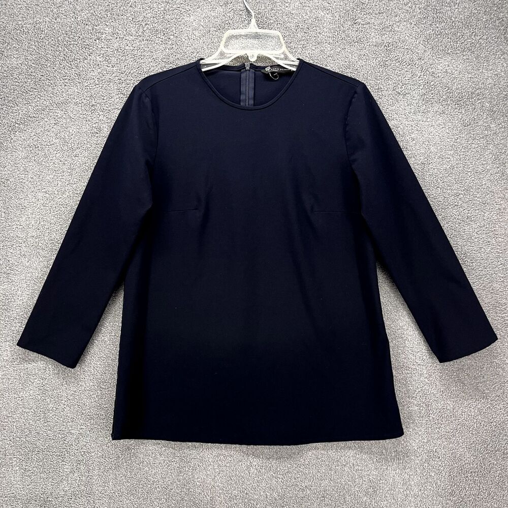 Zara Mini Dress Womens Small Navy Blue Tunic Shirt Long Sleeve round neck